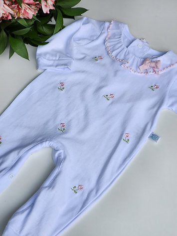 Macacão Longo Flor Bordado Perolas