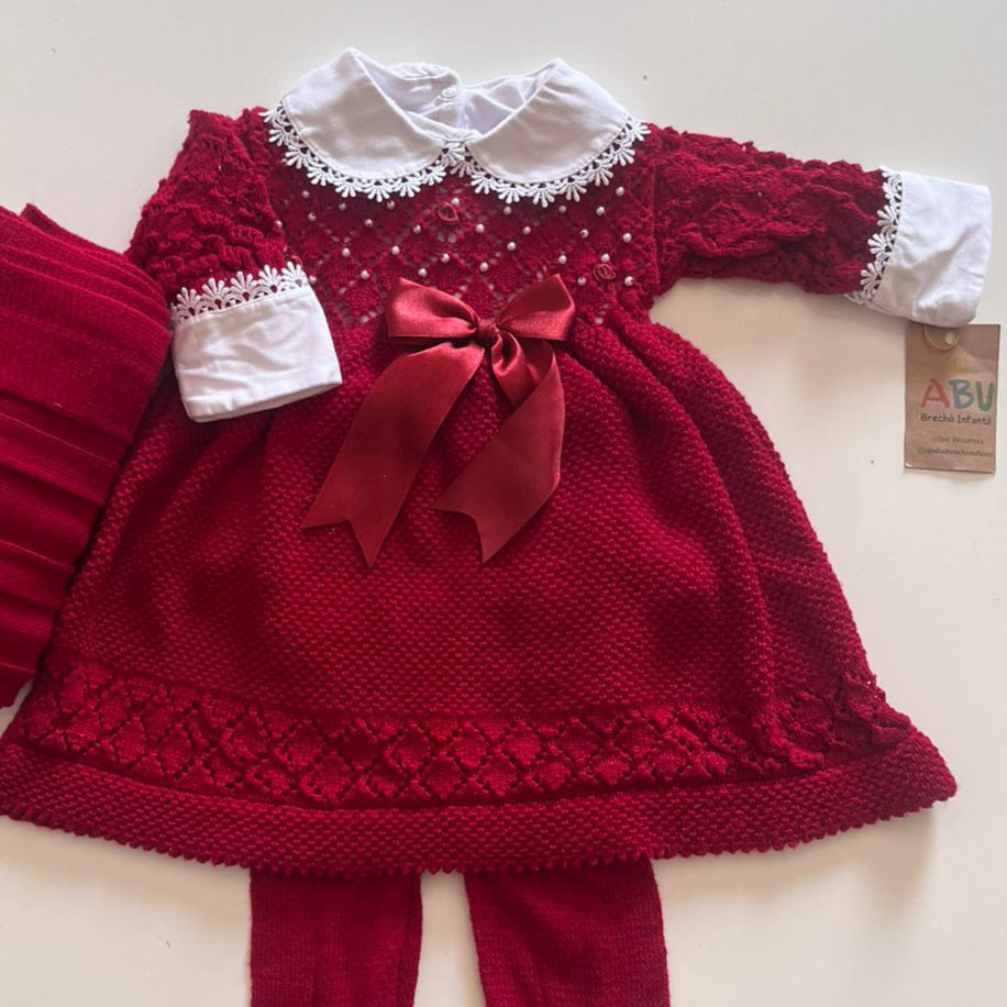 Saída Maternidade Avelã Pérolas Vermelha 4 Peças