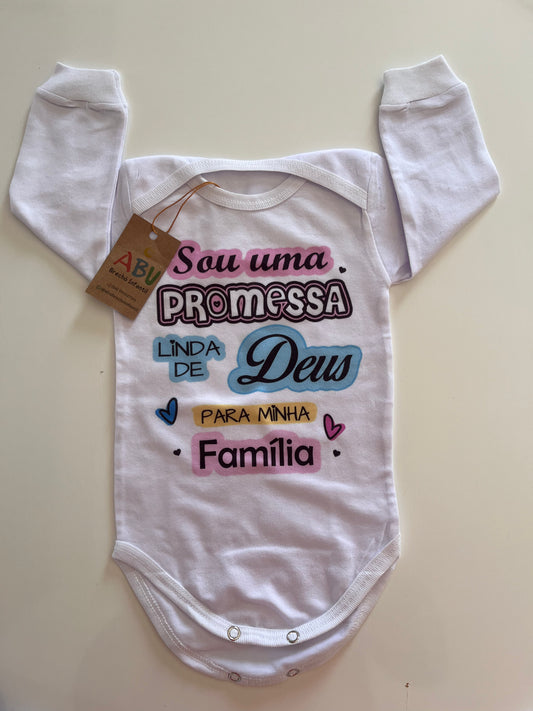 Body manga longa frase Sou Uma Promessa Linda de Deus Para Minha Família