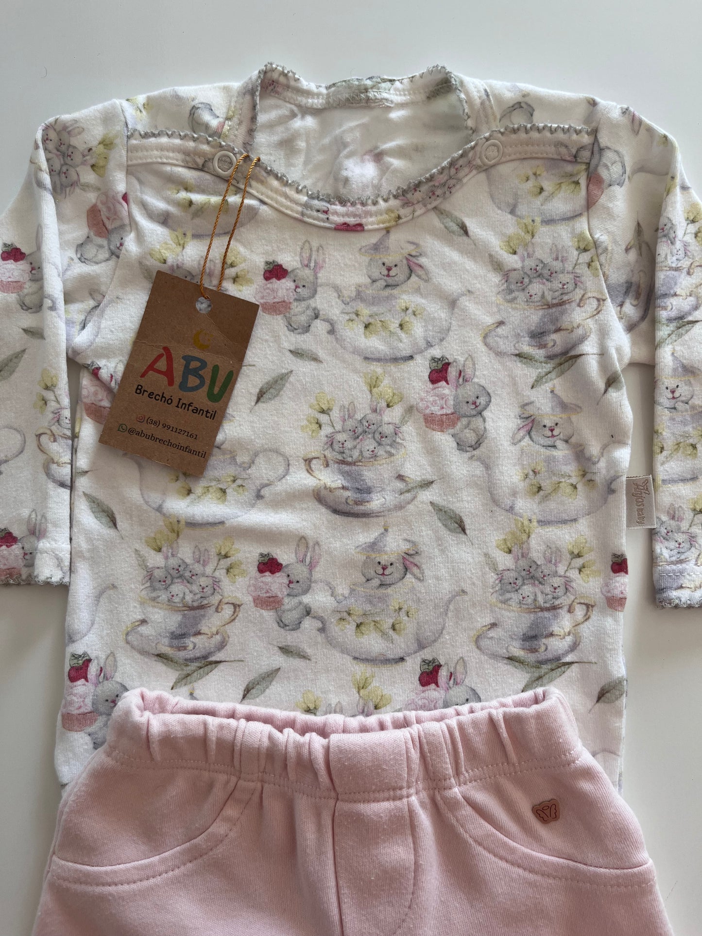 Kit 1 Body Manga Longa Anjos baby + 1 Calça em Algodão anjos baby