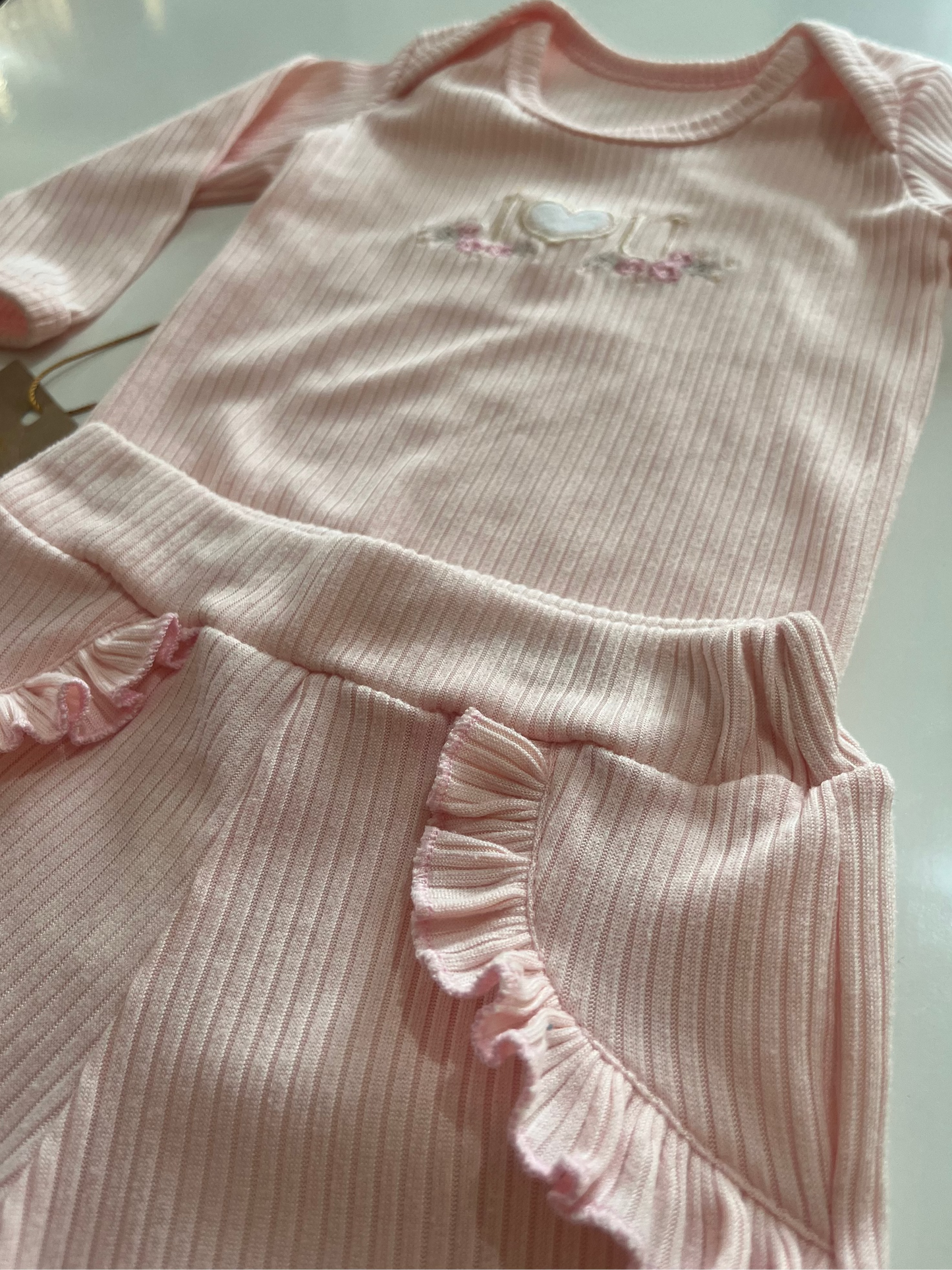 Conjunto de body canelado rosa retrô para bebê menina