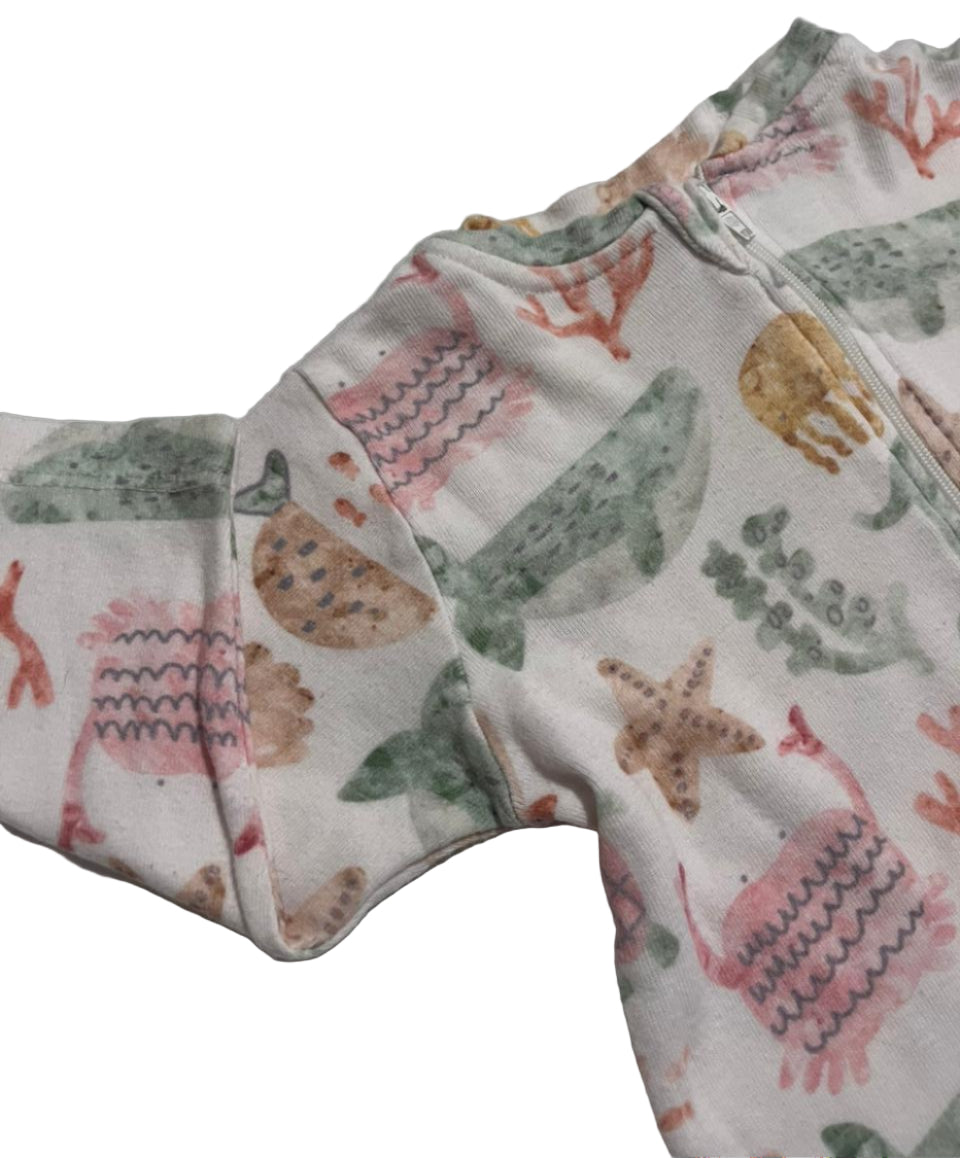 Macacões Menina em Ribana Canelada Fundo do Mar/Listrado 100% Algodão Baby Confort-TAM P