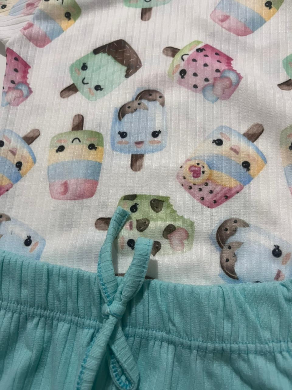 Conjunto Body e Tapa Fralda Canelado Bebê Estampado Picolé- G