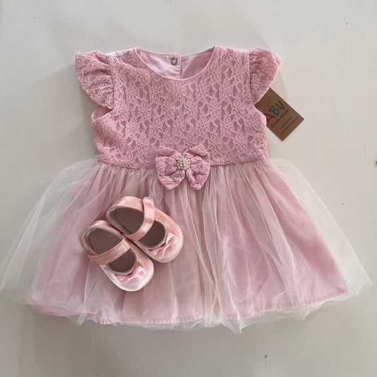 Vestido de Festa Elegante de Renda Rosa e Tule para Bebê Menina M de 6 a 9 meses