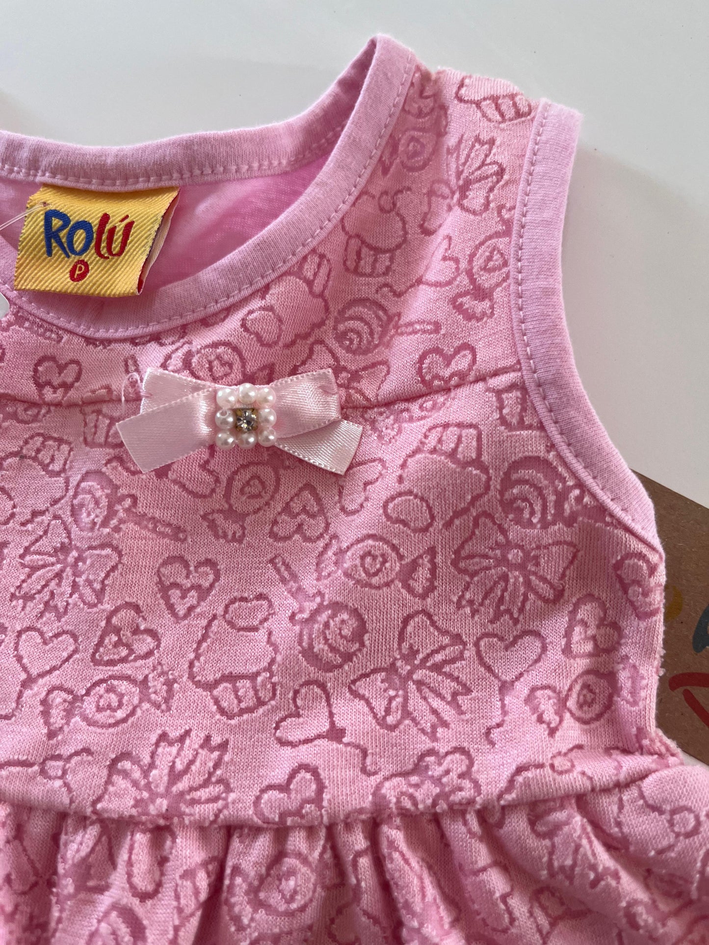 Vestido em meia malha com devorê- P - Veste de 6 a 9 meses