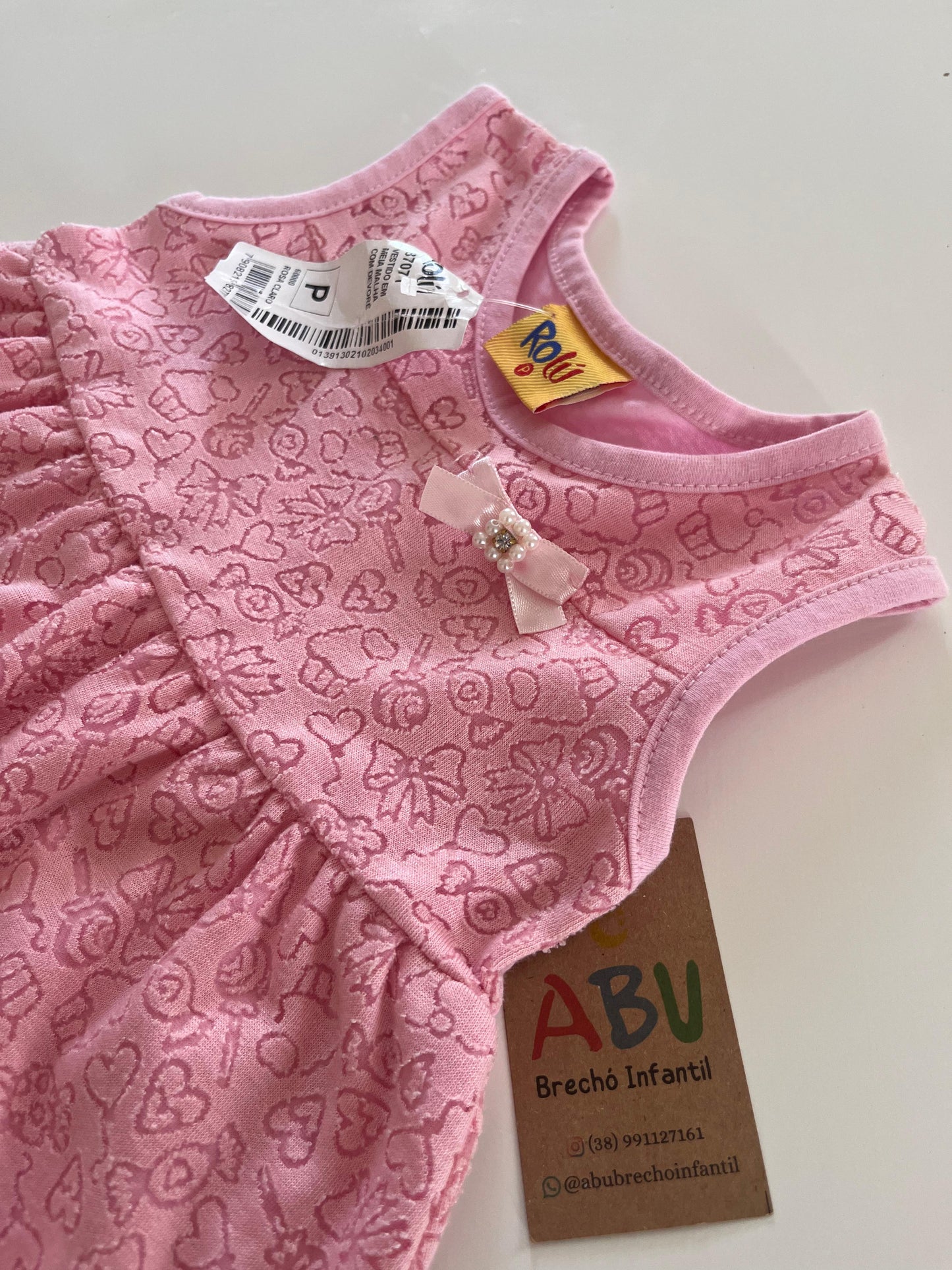 Vestido em meia malha com devorê- P - Veste de 6 a 9 meses