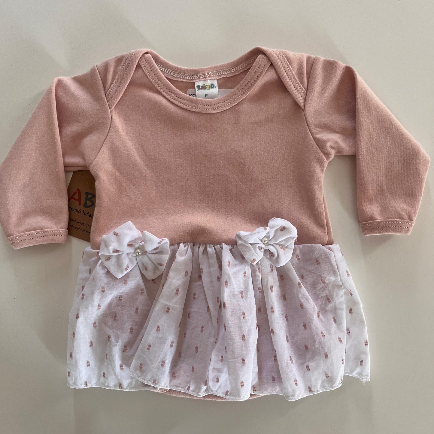 Vestido body infantil laços Tam P de  0 a 3 meses  100% Algodão