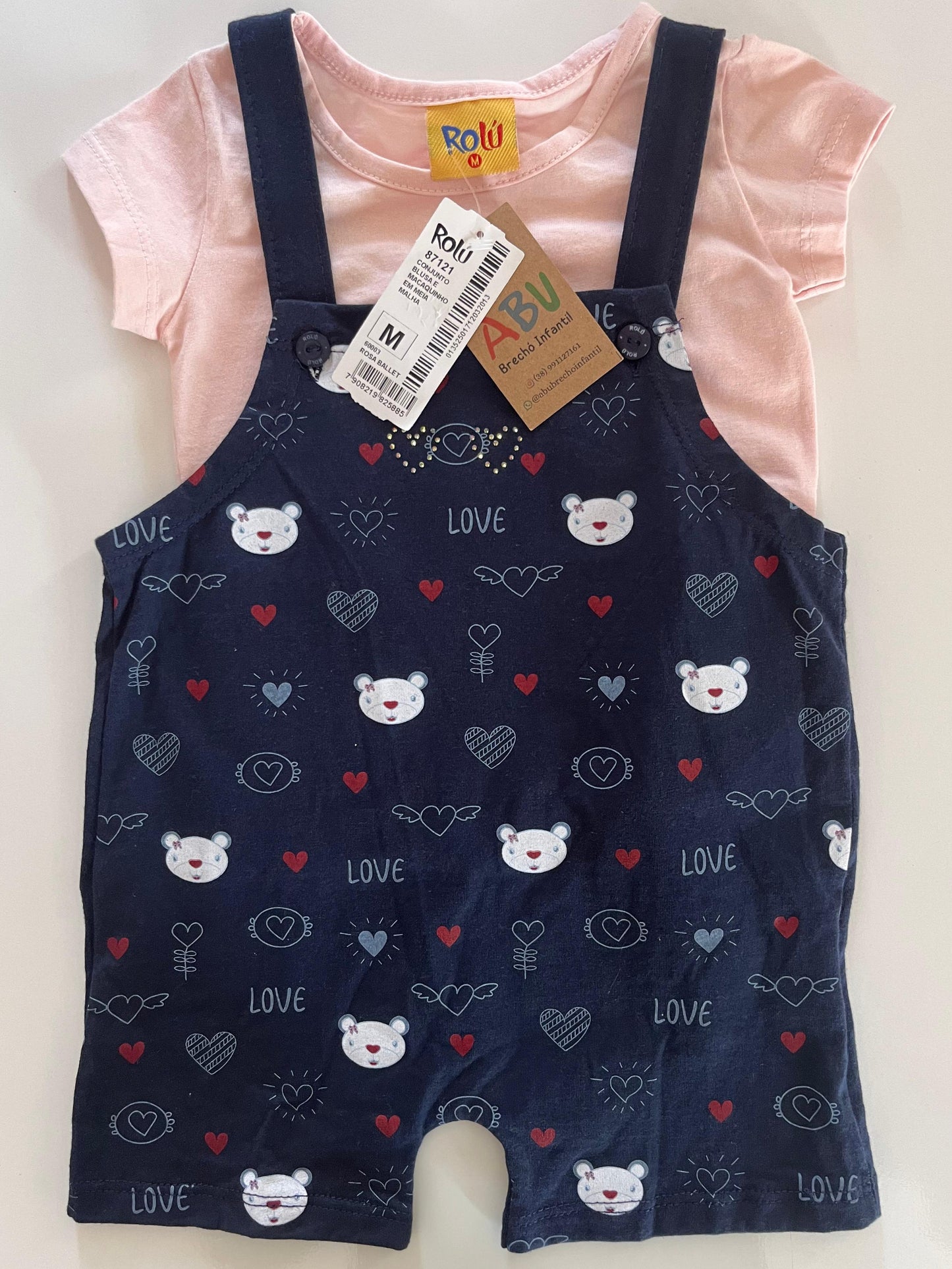 Conjunto Jardineira Infantil  Verão Ursinhos love