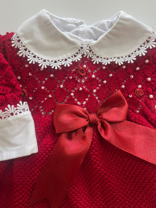 Saída Maternidade Avelã Pérolas Vermelha 4 Peças