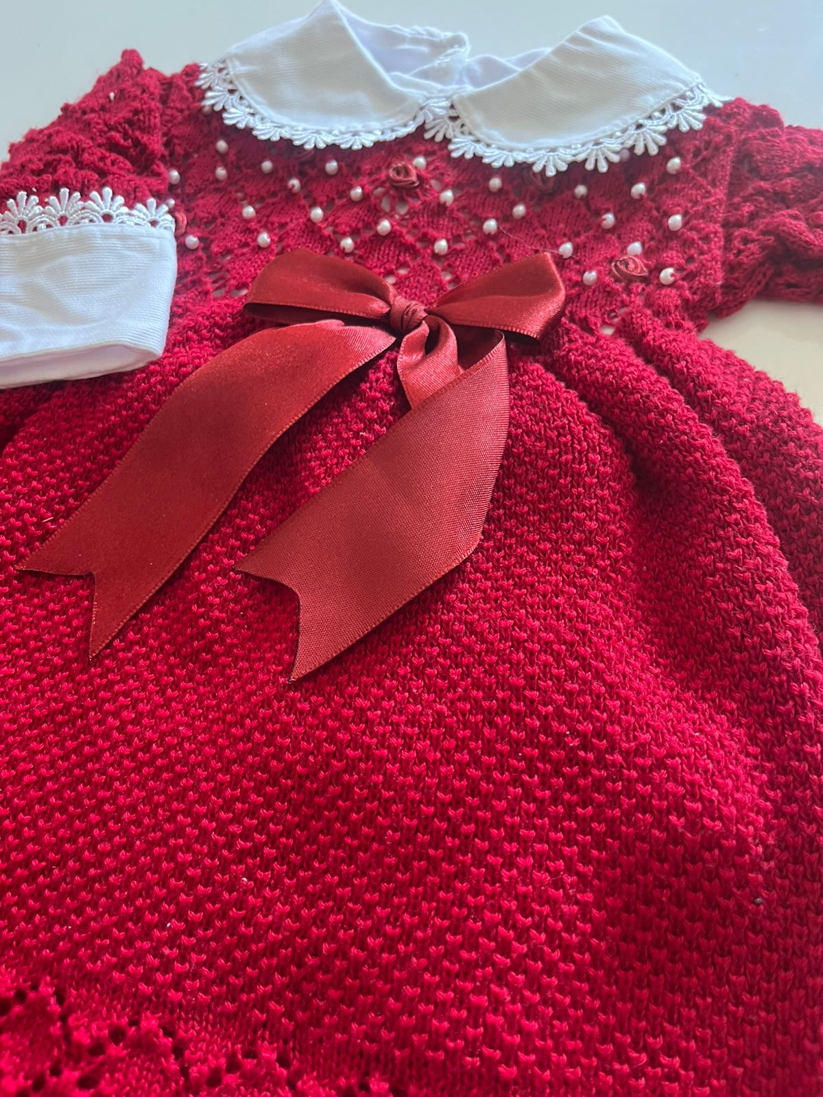 Saída Maternidade Avelã Pérolas Vermelha 4 Peças