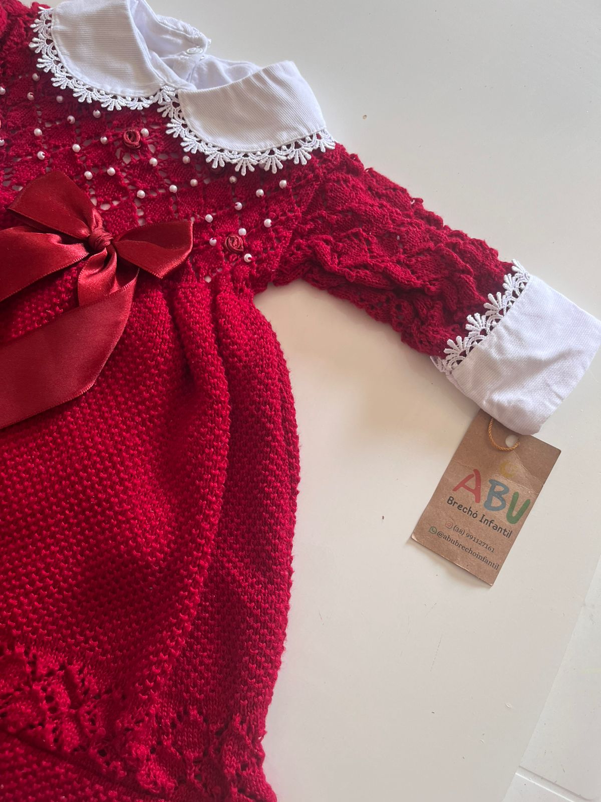 Saída Maternidade Avelã Pérolas Vermelha 4 Peças