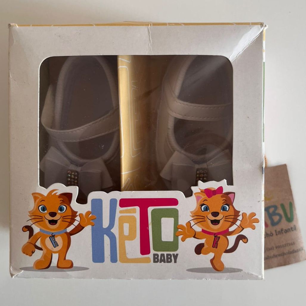 Sapatilha para bebê em verniz Laço Duplo Strass Branca - Keto Baby -Numero 13 de 0 a 3 meses 8,8 cm em média