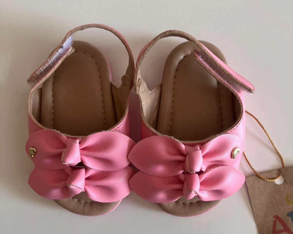 Sandálias Pampili Mini Rosa com Laço duplo Tam 15