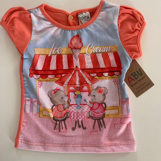 Baby look Infantil Boca Grande com manga balonê coleção  Summer Tam M