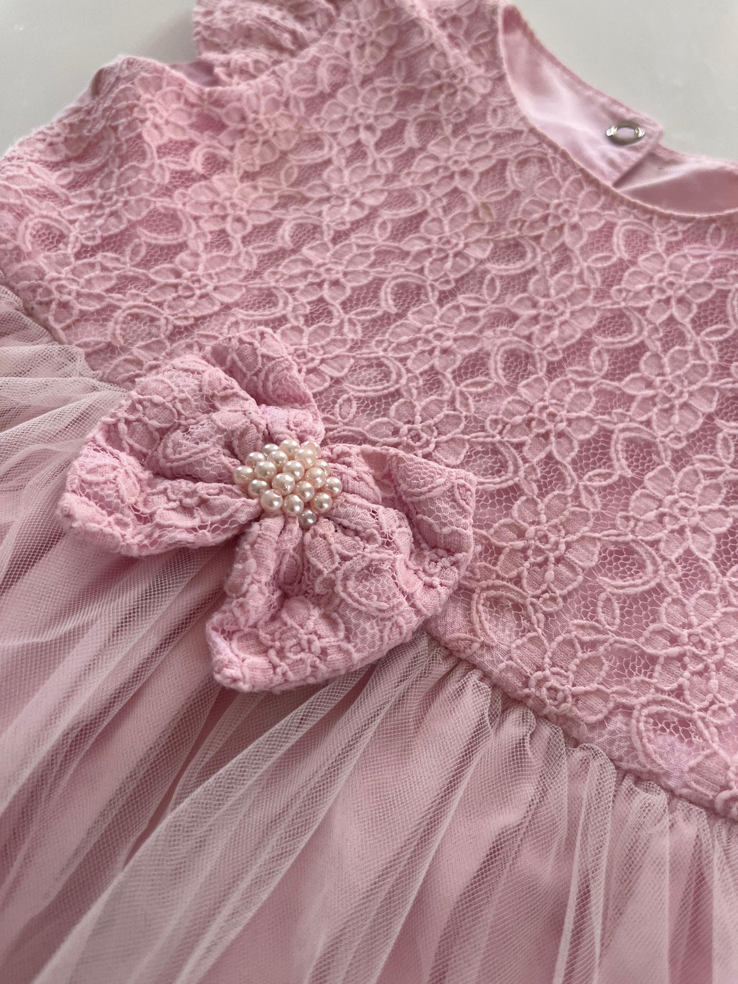 Vestido de Festa Elegante de Renda Rosa e Tule para Bebê Menina M de 6 a 9 meses