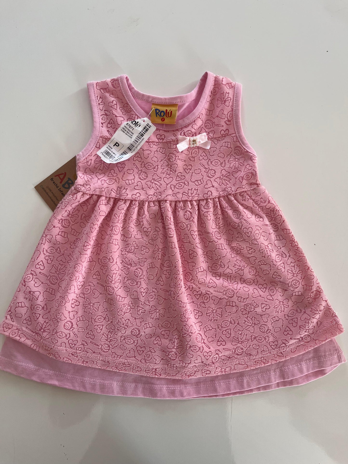 Vestido em meia malha com devorê- P - Veste de 6 a 9 meses