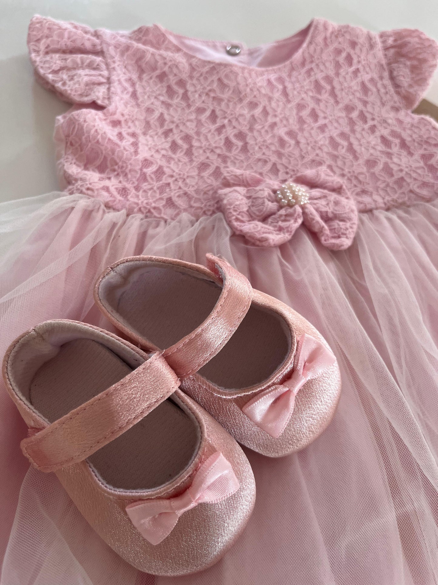 Vestido de Festa Elegante de Renda Rosa e Tule para Bebê Menina M de 6 a 9 meses
