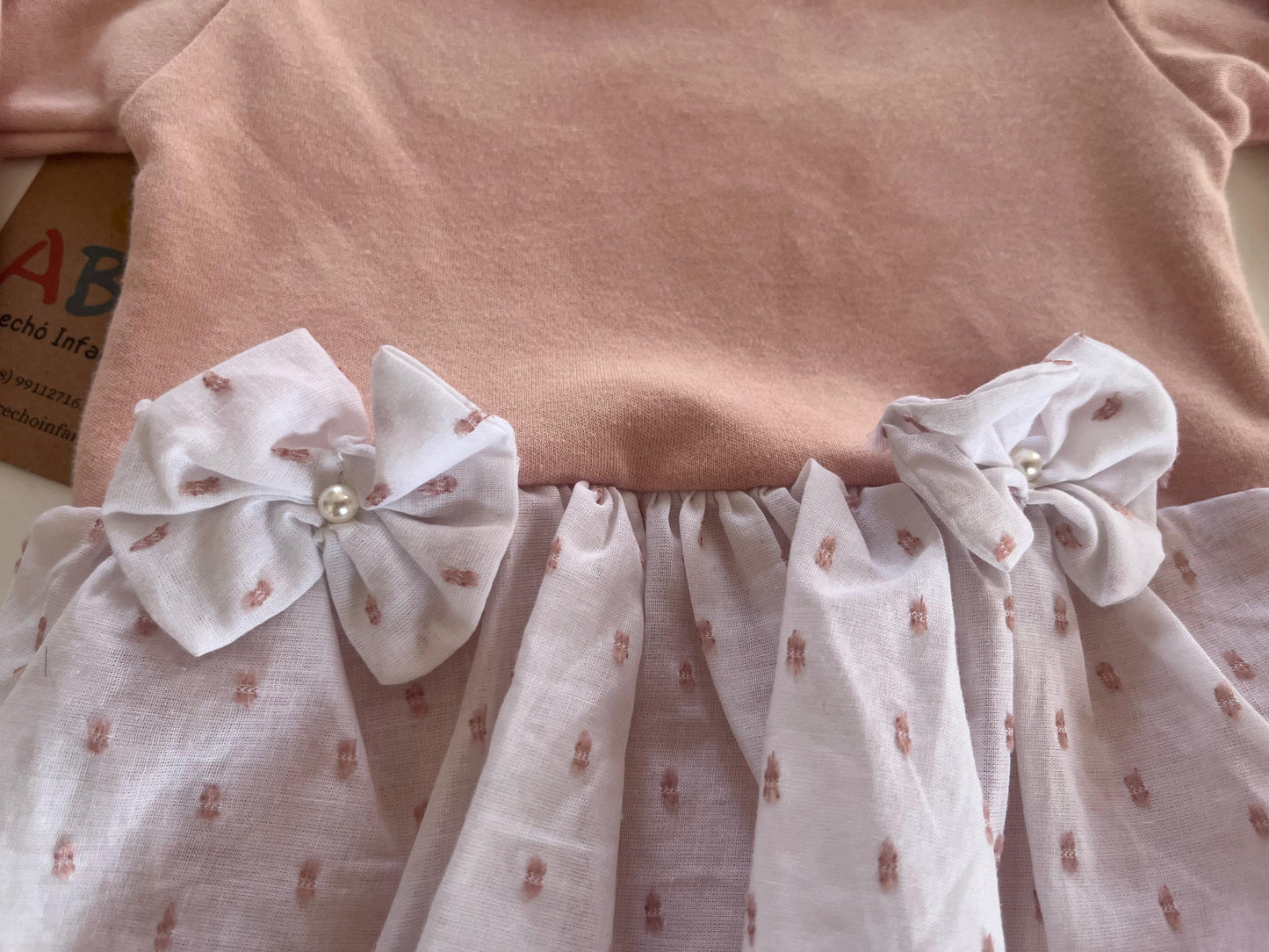 Vestido body infantil laços Tam P de  0 a 3 meses  100% Algodão