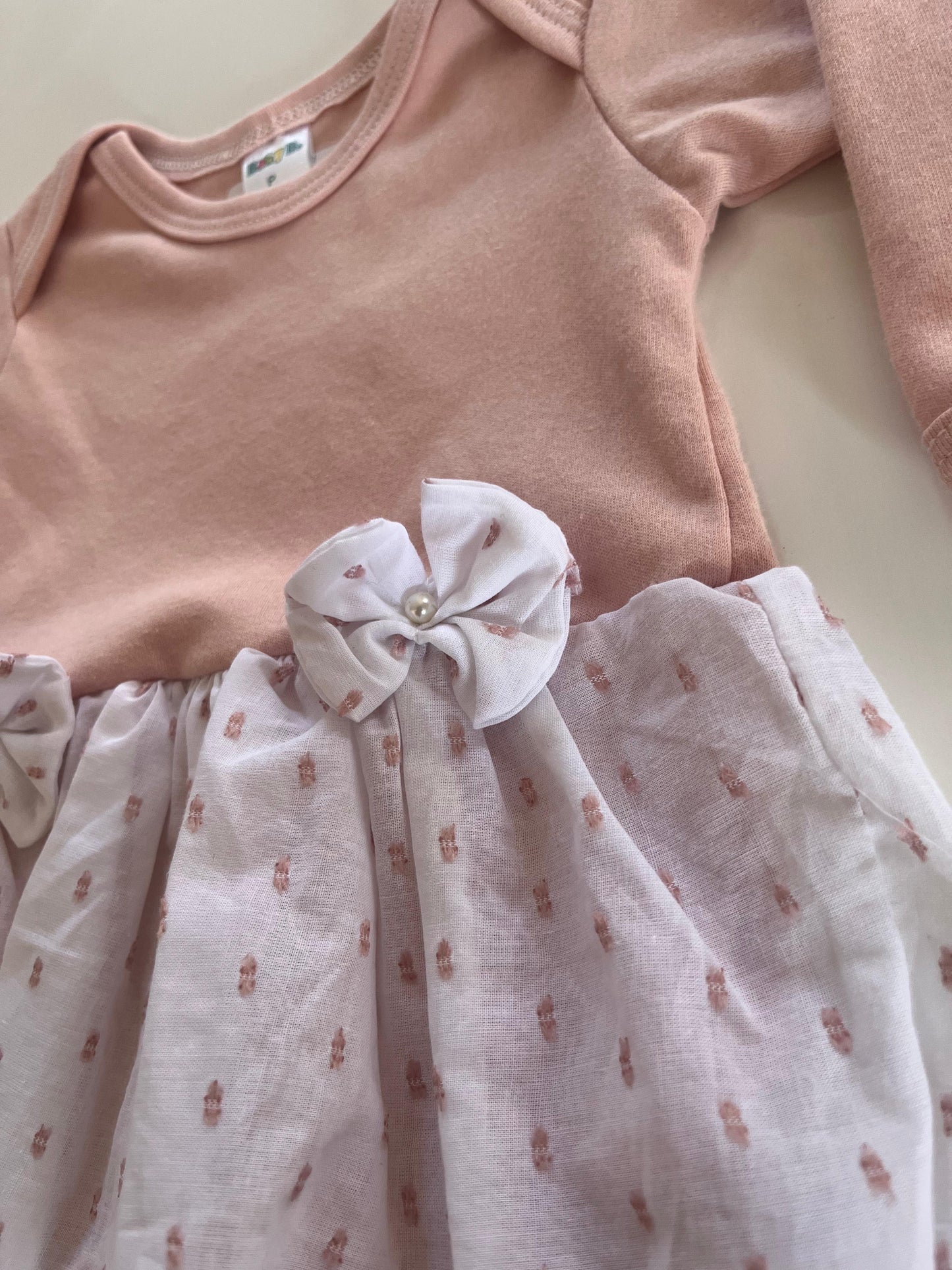 Vestido body infantil laços Tam P de  0 a 3 meses  100% Algodão