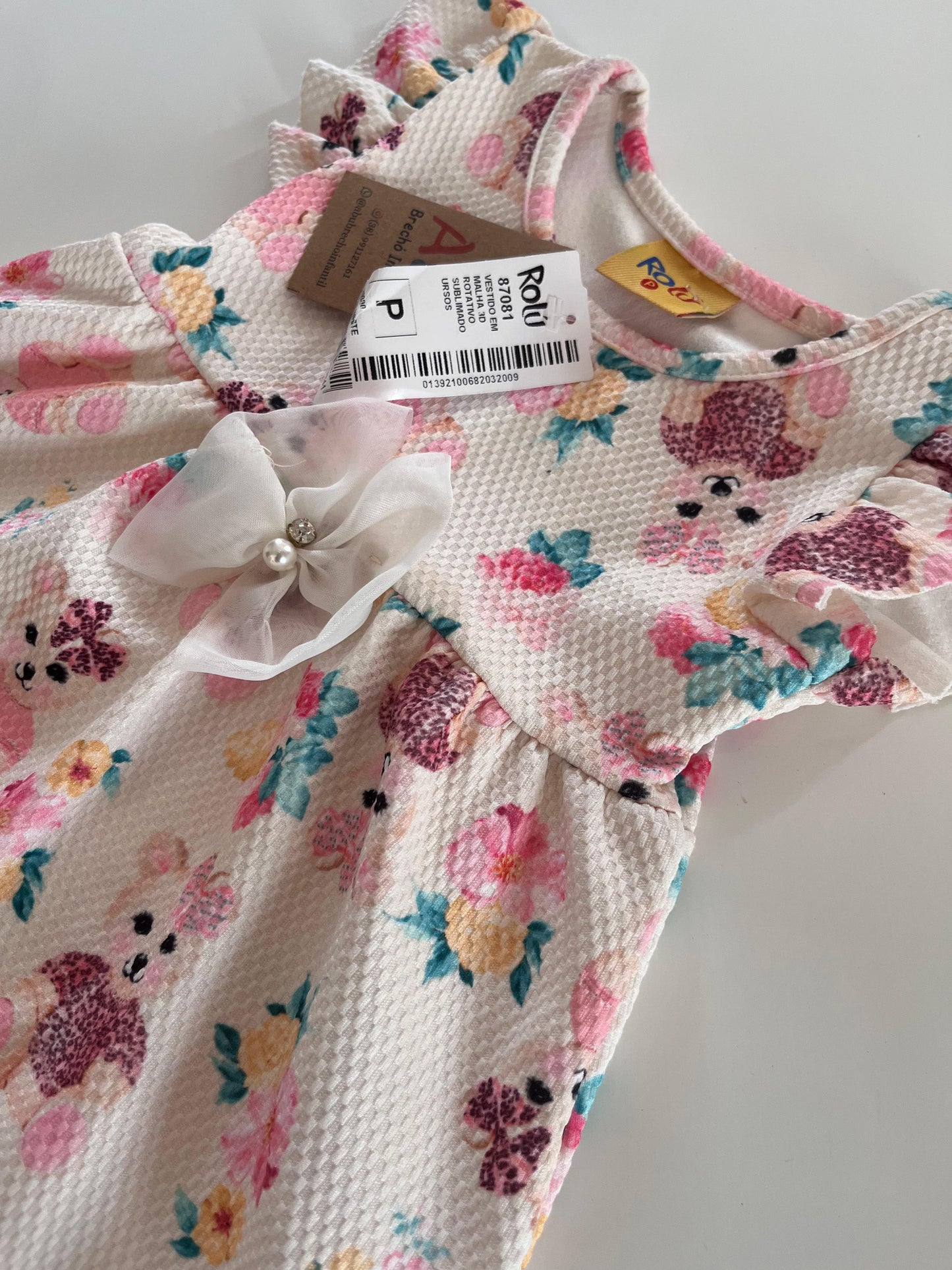 Vestido Rolú baby em malha 3D rotativo sublimado Ursos Tam P