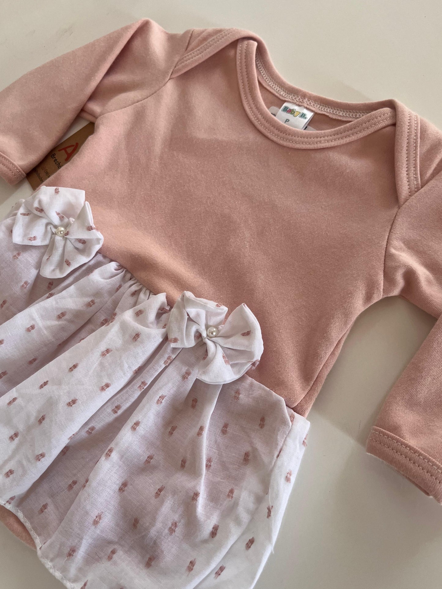 Vestido body infantil laços Tam P de  0 a 3 meses  100% Algodão