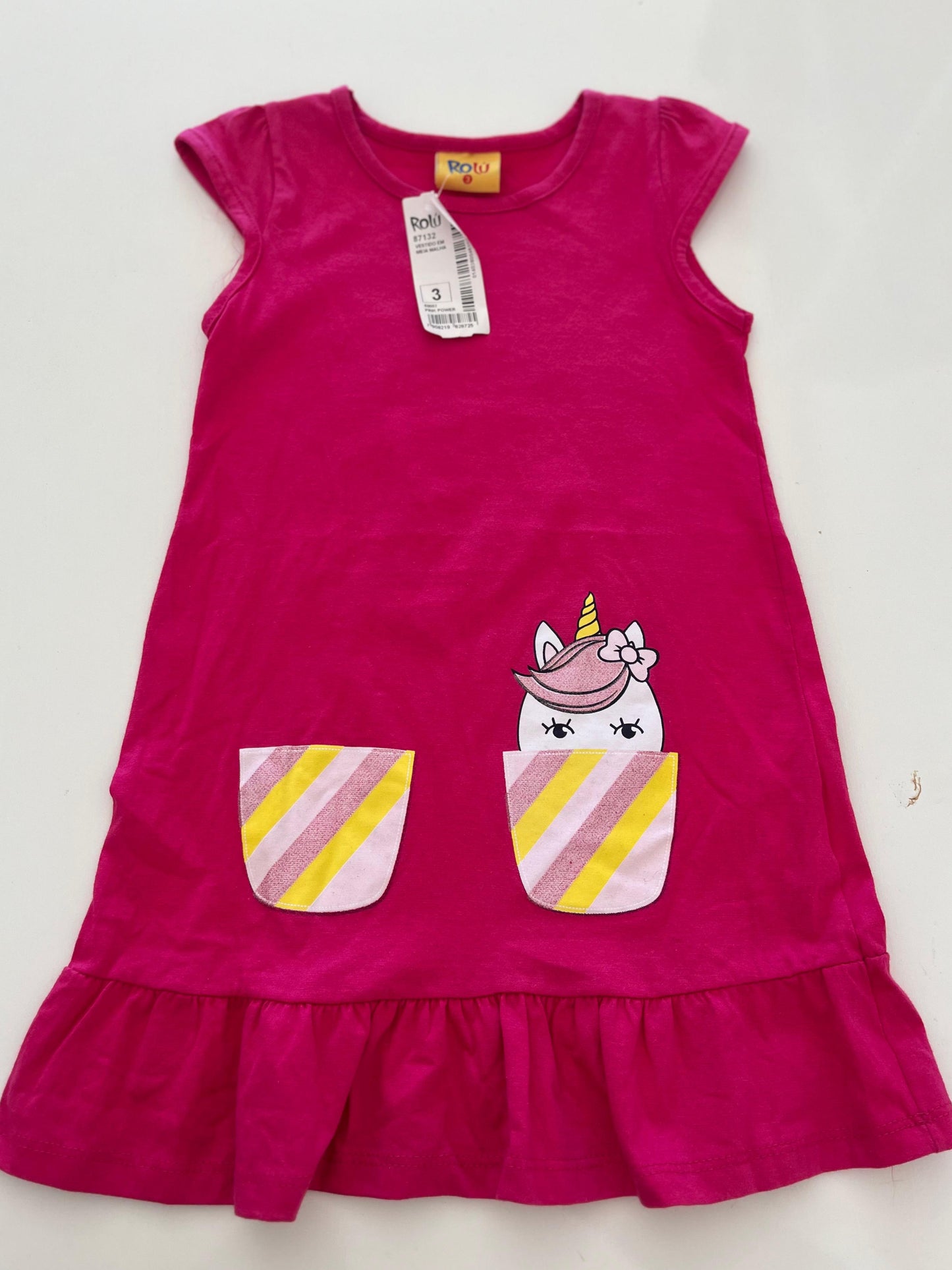 Vestido infantil rosa Rolú  unicórnio -Tam 3