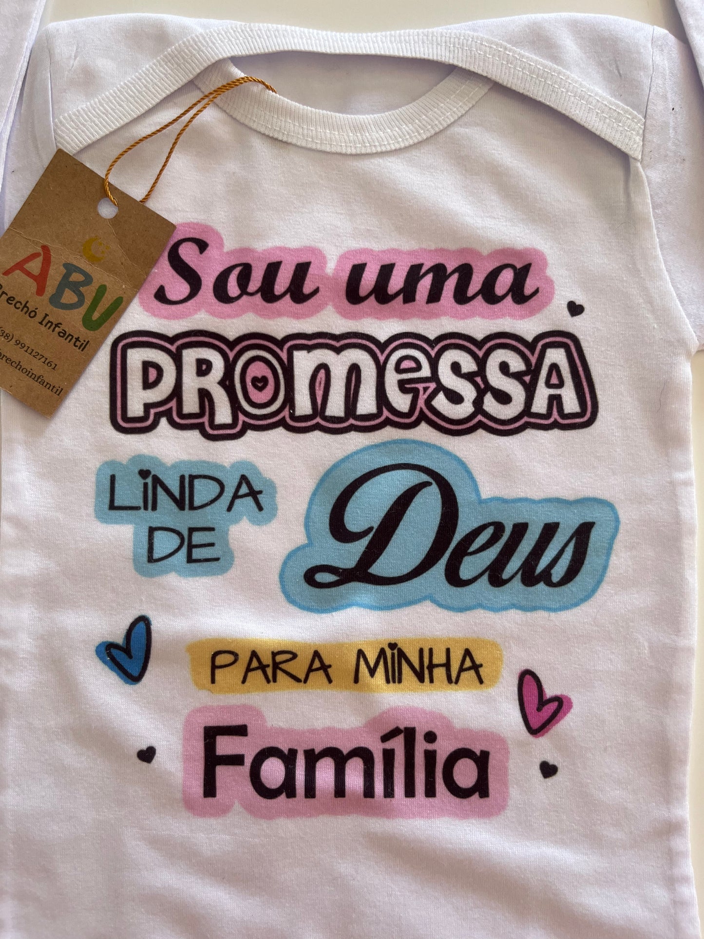 Body manga longa frase Sou Uma Promessa Linda de Deus Para Minha Família