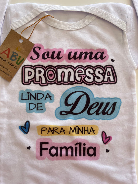 Body manga longa frase Sou Uma Promessa Linda de Deus Para Minha Família