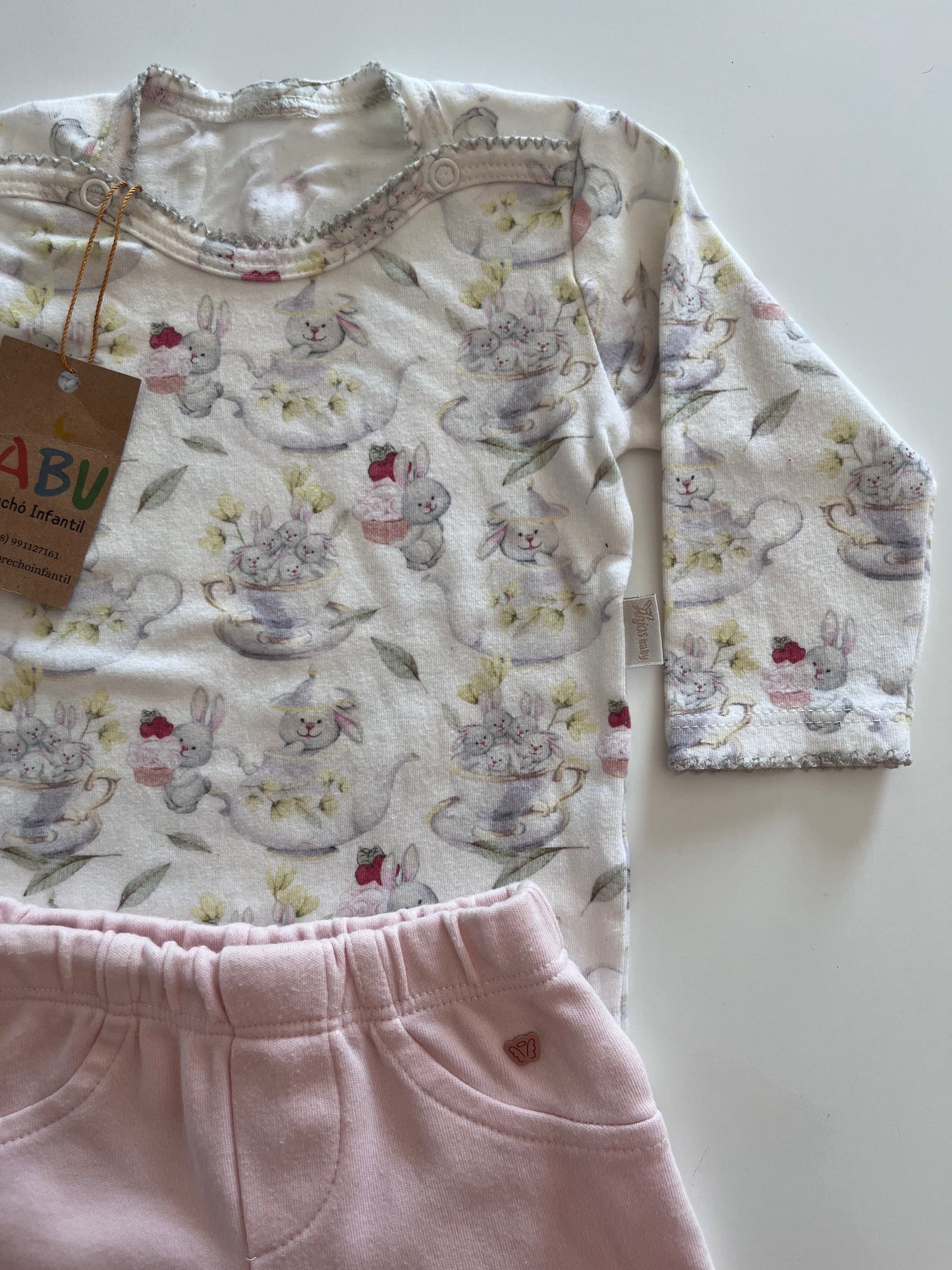 Kit 1 Body Manga Longa Anjos baby + 1 Calça em Algodão anjos baby