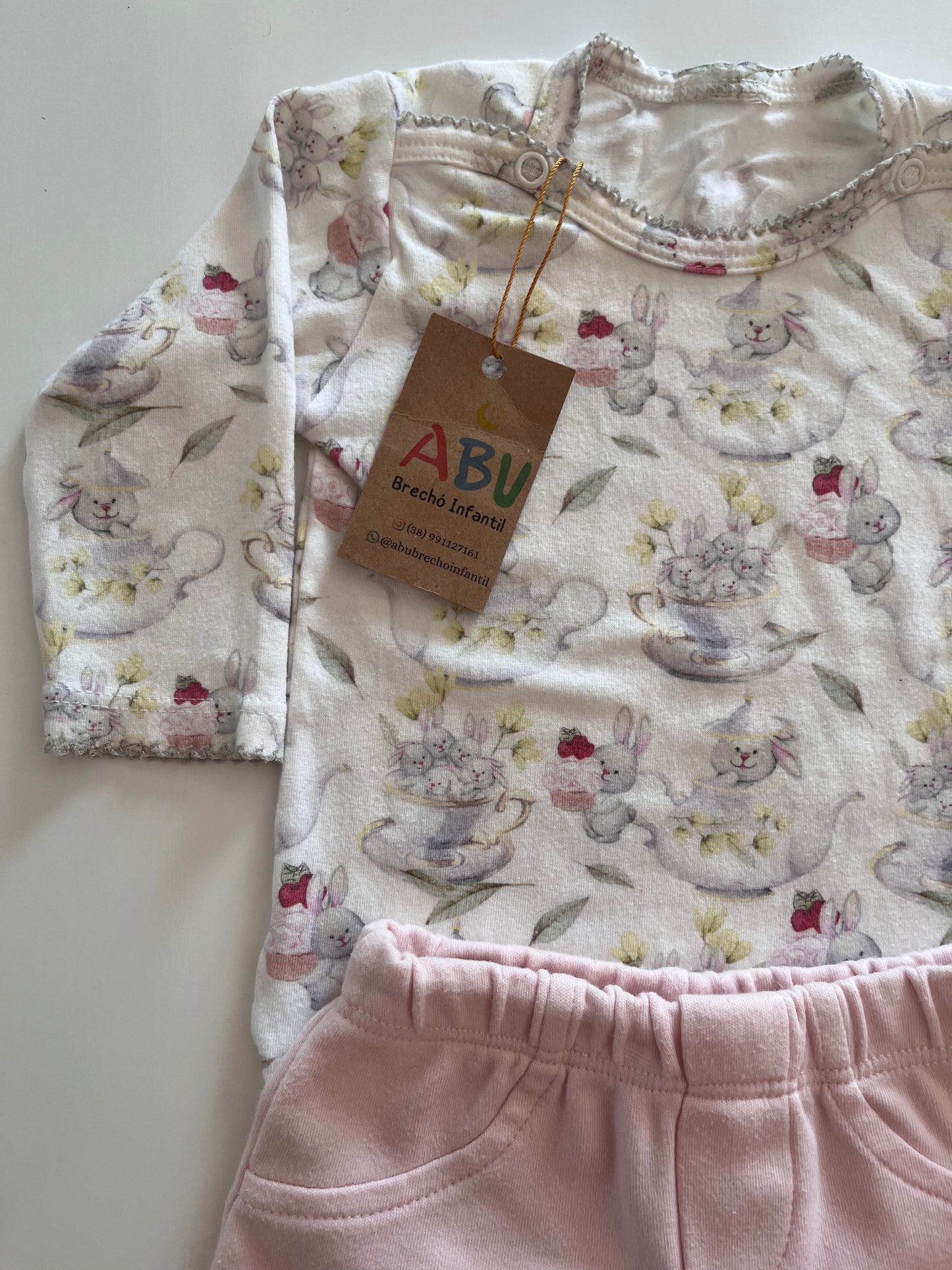 Kit 1 Body Manga Longa Anjos baby + 1 Calça em Algodão anjos baby