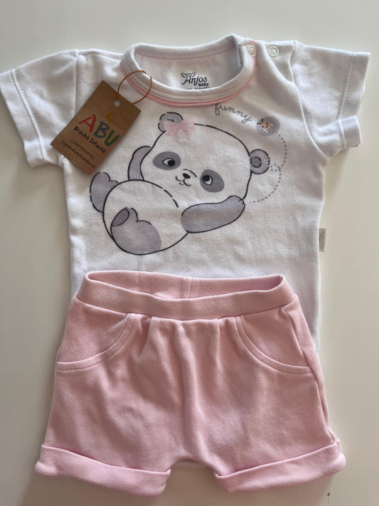 Conjunto Blusa Panda  + Short  Menina -  100% Algodão Anjos Baby