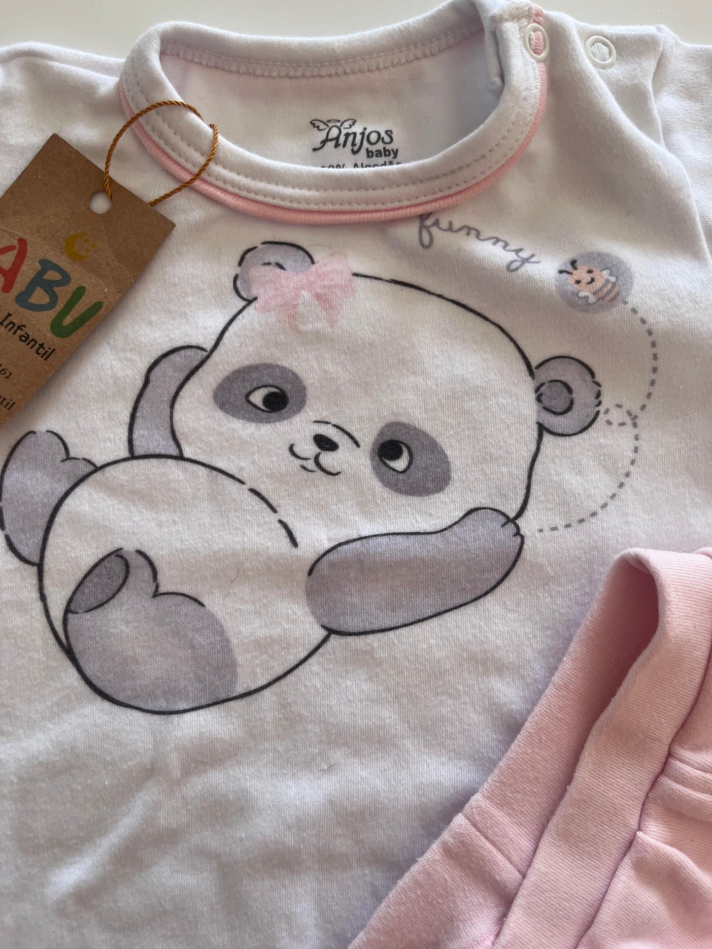 Conjunto Blusa Panda  + Short  Menina -  100% Algodão Anjos Baby