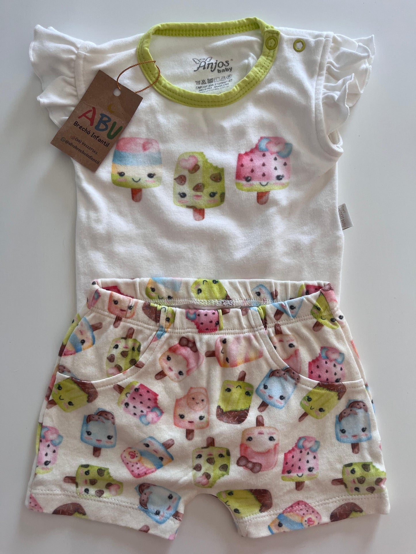 Conjunto Blusa Sorvetes  + Short  Menina -  100% Algodão Anjos Baby