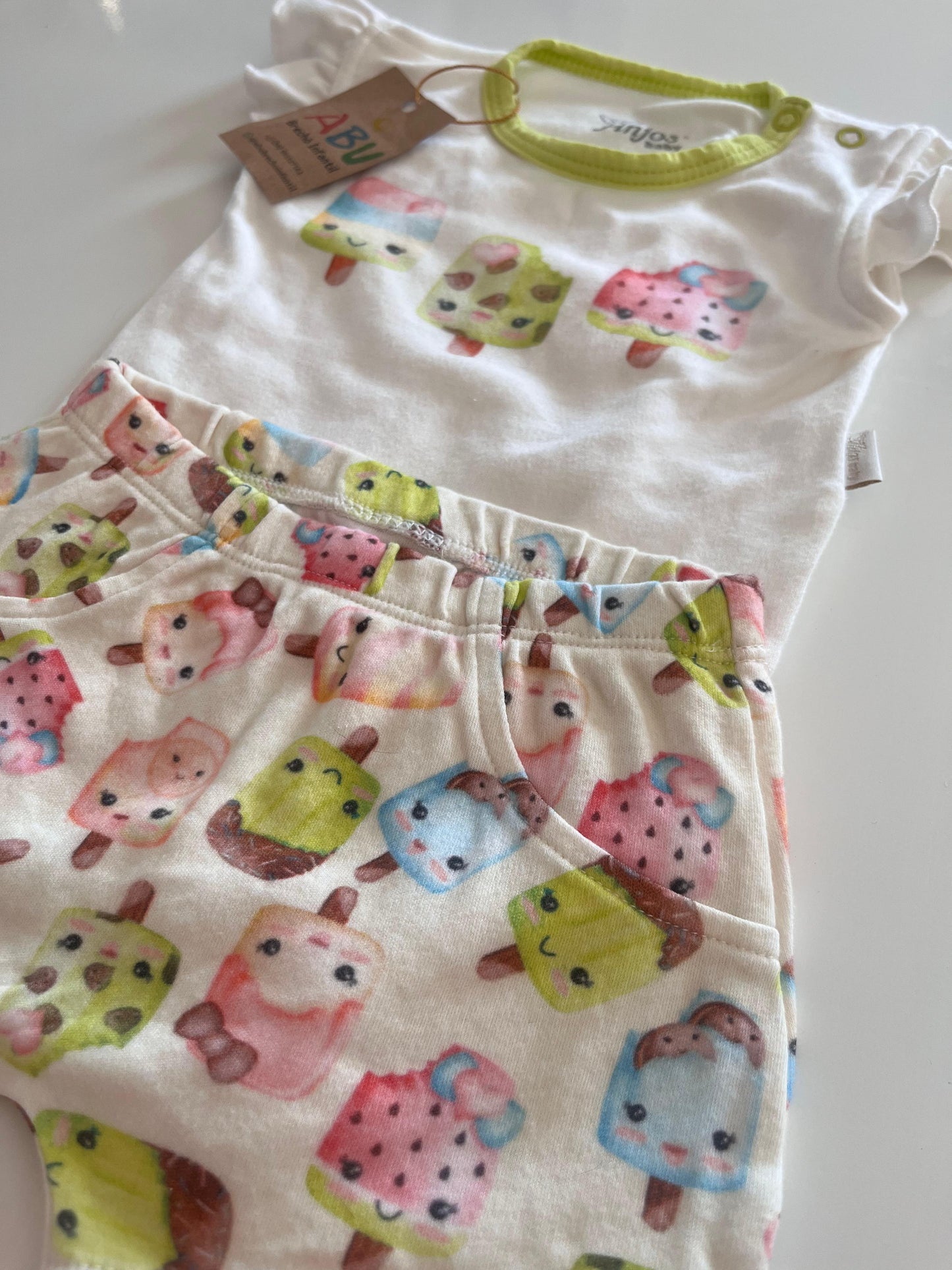 Conjunto Blusa Sorvetes  + Short  Menina -  100% Algodão Anjos Baby