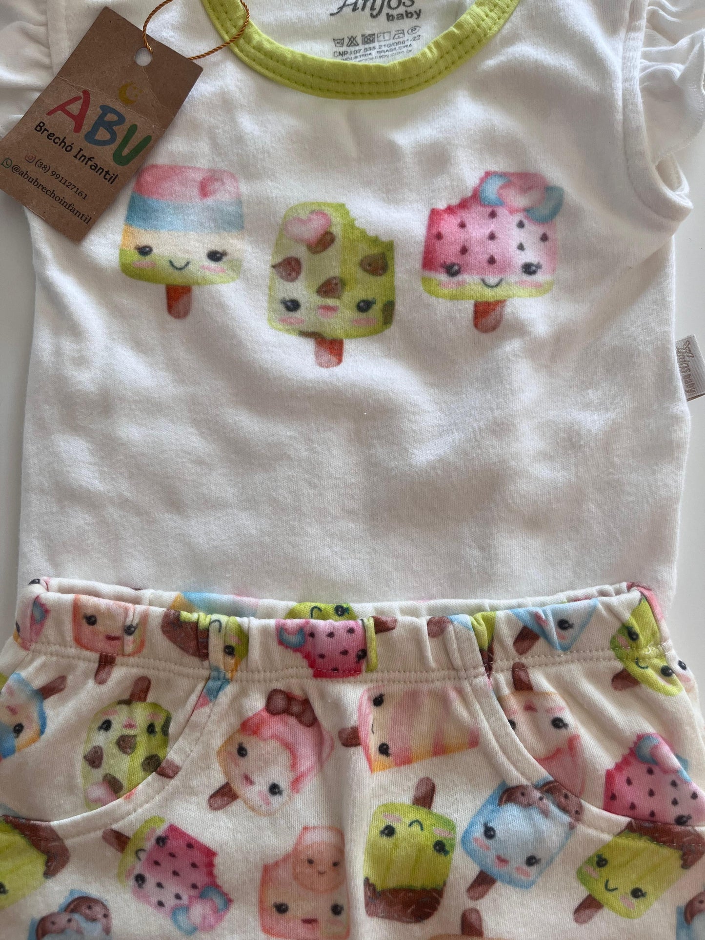 Conjunto Blusa Sorvetes  + Short  Menina -  100% Algodão Anjos Baby