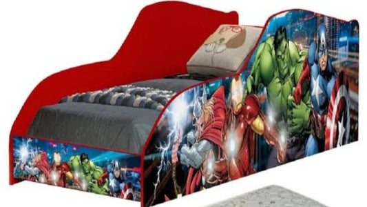 Cama Infantil Vingadores com Colchão Proteção Lateral Para Quarto de Menino Mdf