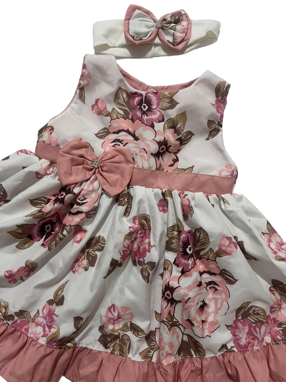 Vestido com faixa Bebê Ariele Luxo Algodão- Tamanho M: 26cm largura X 39cm altura