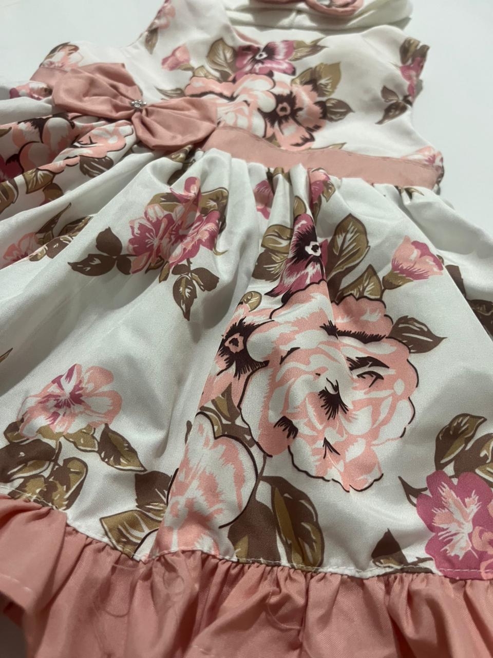 Vestido com faixa Bebê Ariele Luxo Algodão- Tamanho M: 26cm largura X 39cm altura