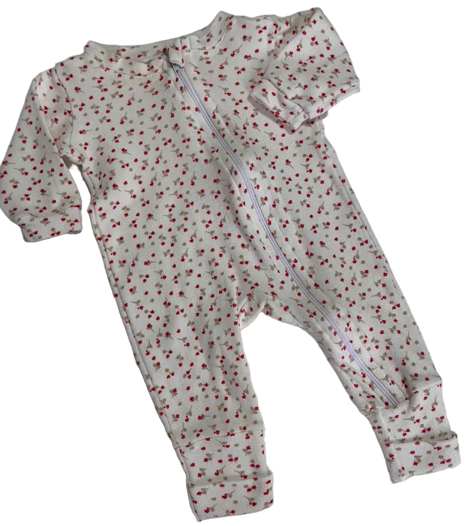 Macacão Para Menina Estampado Floral Florzinha Moderno Com Zíper Delicado -P