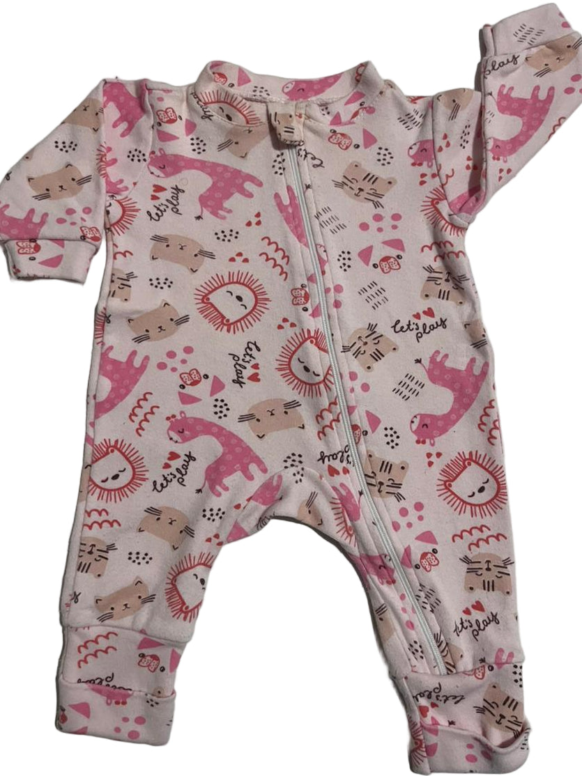 Macacão de zíper canelado estampado de bebê menina macacão de zíper infantil de bebê feminino-TAM P