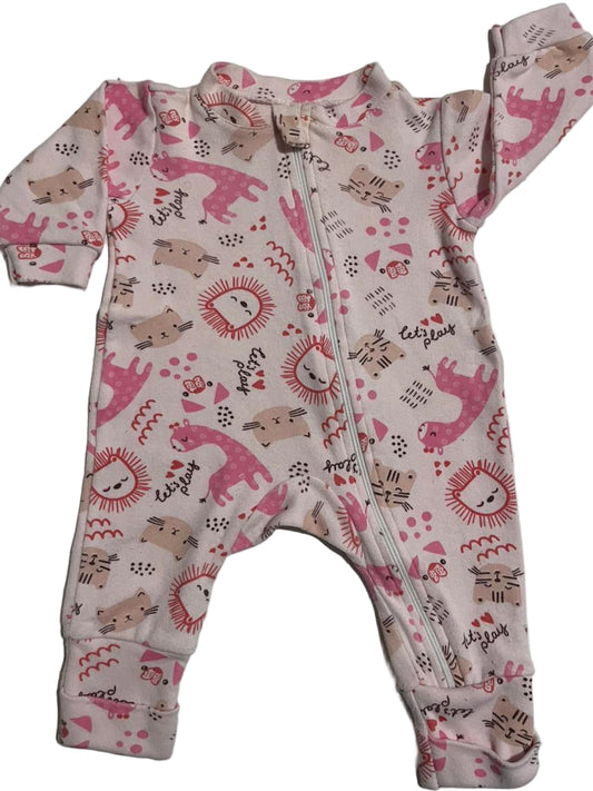 Macacão de zíper canelado estampado de bebê menina macacão de zíper infantil de bebê feminino-TAM P