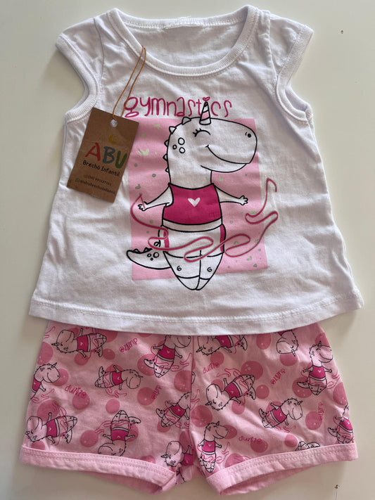 Conjunto Camiseta Bata com Shorts  Estampa Unicórnio – Bebê Menina