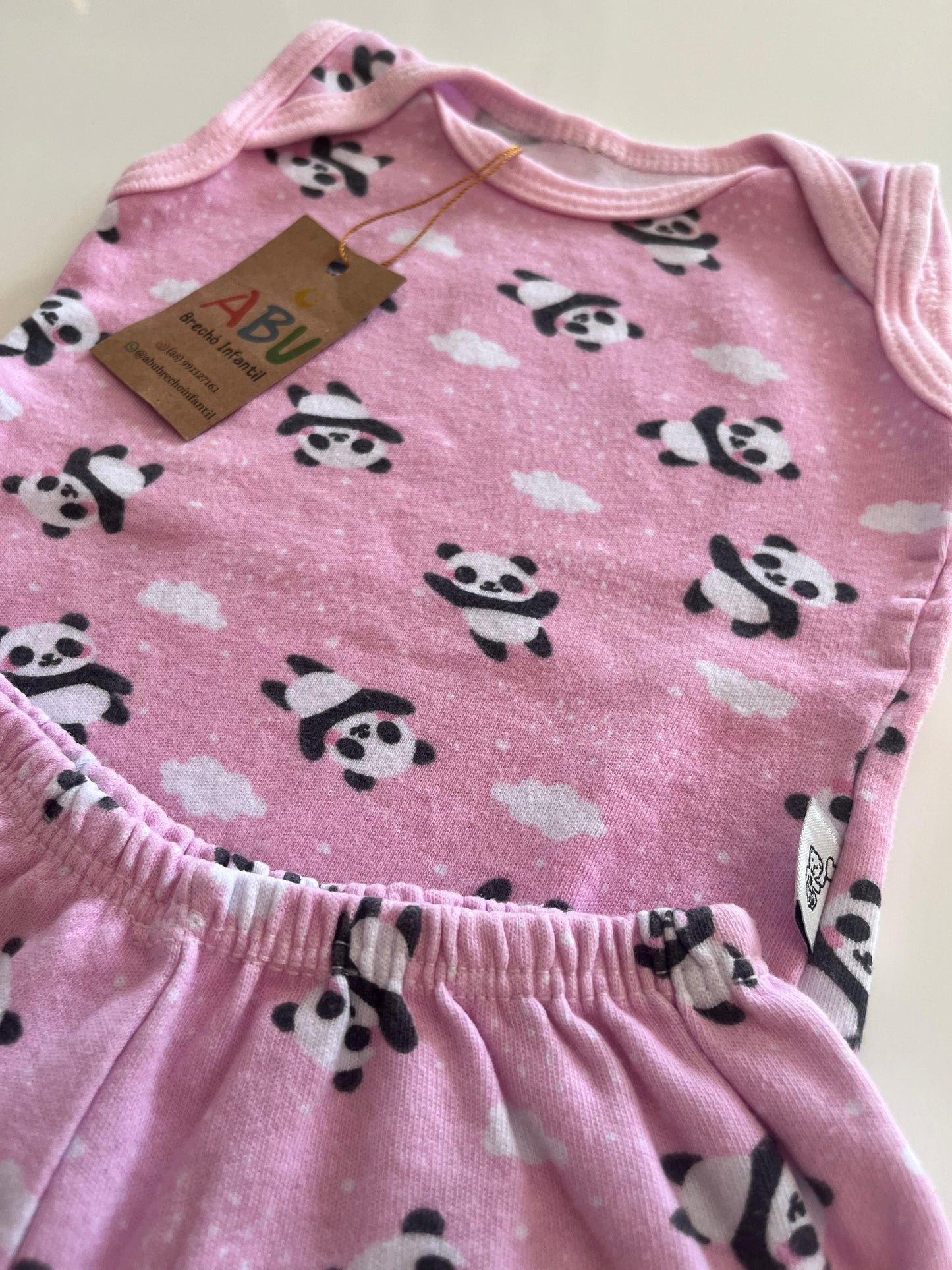 Conjunto Bebe Menina Panda Body e Short Curto