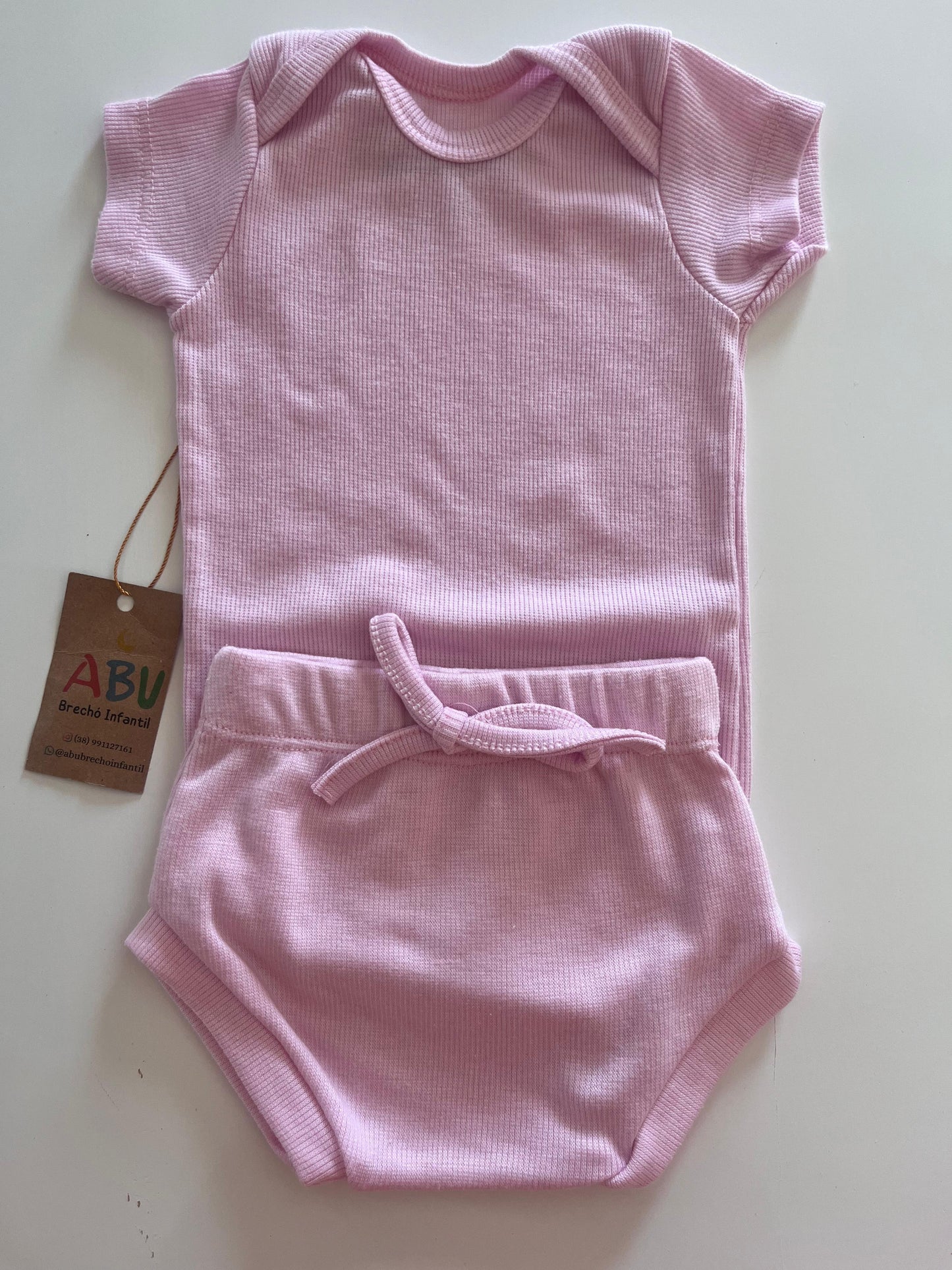 Conjunto Body Canelado Curto rosa