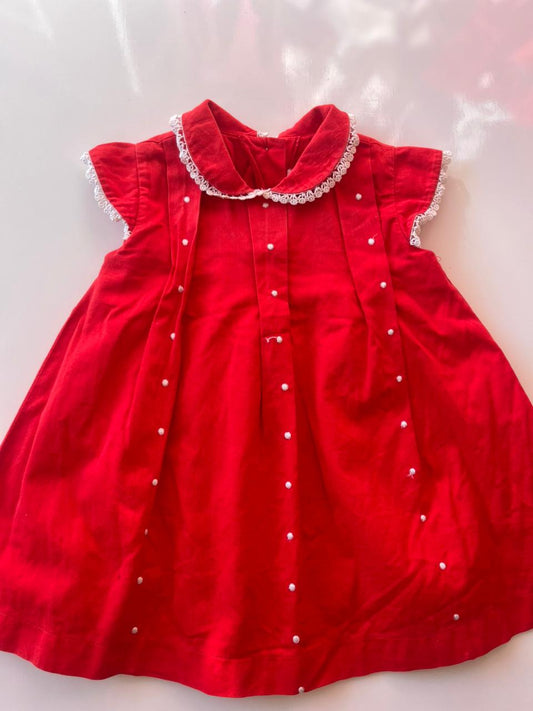 Vestido manga curta na cor vermelha -Tam 9a 12 meses