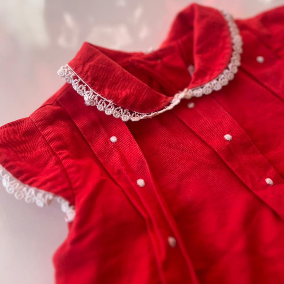 Vestido manga curta na cor vermelha -Tam 9a 12 meses