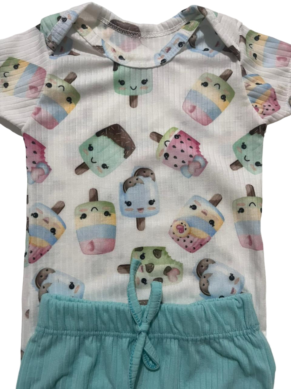 Conjunto Body e Tapa Fralda Canelado Bebê Estampado Picolé- G