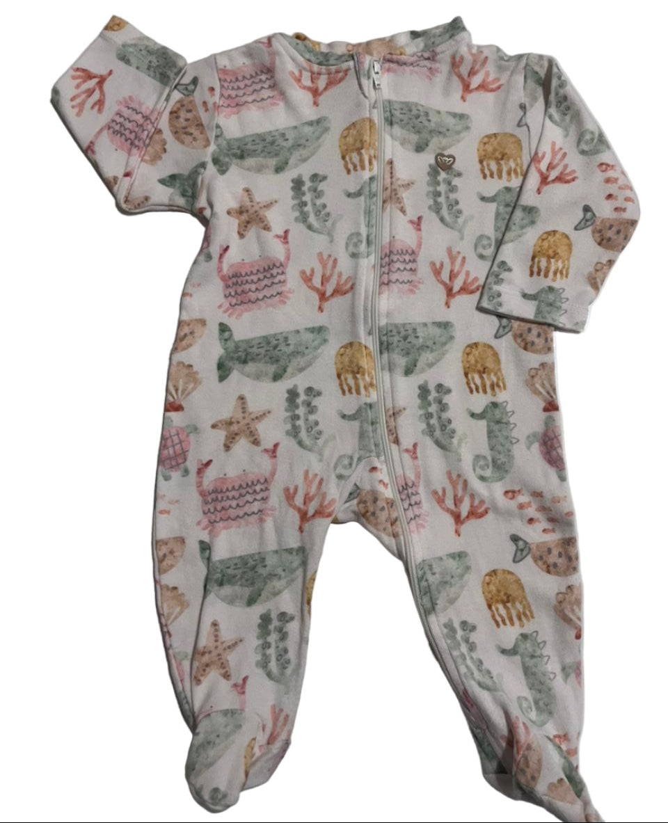 Macacões Menina em Ribana Canelada Fundo do Mar/Listrado 100% Algodão Baby Confort-TAM P