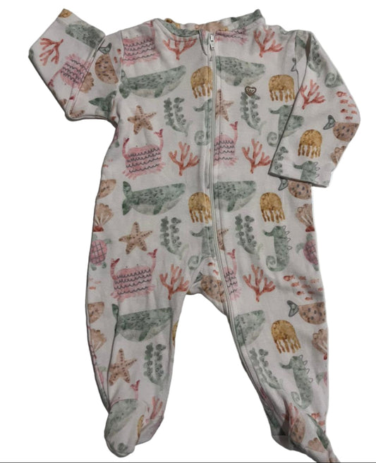 Macacões Menina em Ribana Canelada Fundo do Mar/Listrado 100% Algodão Baby Confort-TAM P