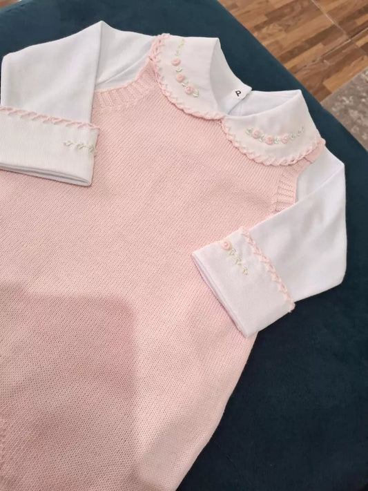 Conjunto jardineira e body rococó menina